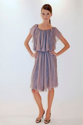 gray chiffon off-shoulder dress
