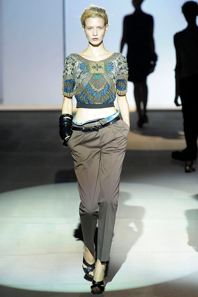 embroidered blue top with relaxed pants