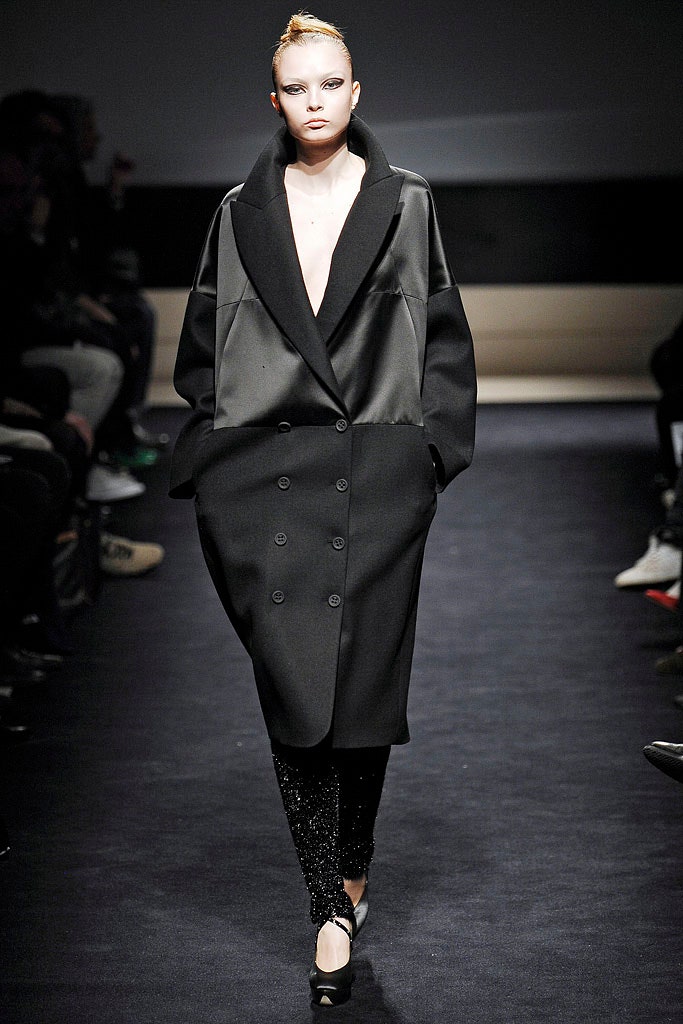 black silk long-sleeve v-neck oversized coat