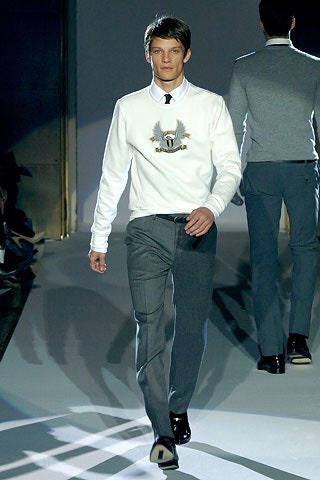gray wool tailored straight-leg pants