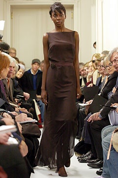 brown silk sleeveless gown