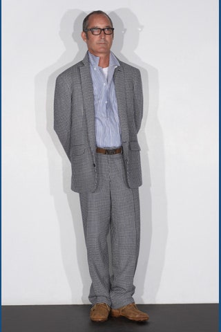 gray tailored suit with blue shirt