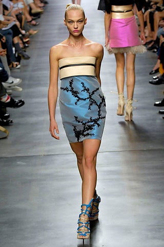 blue beige strapless embroidered dress