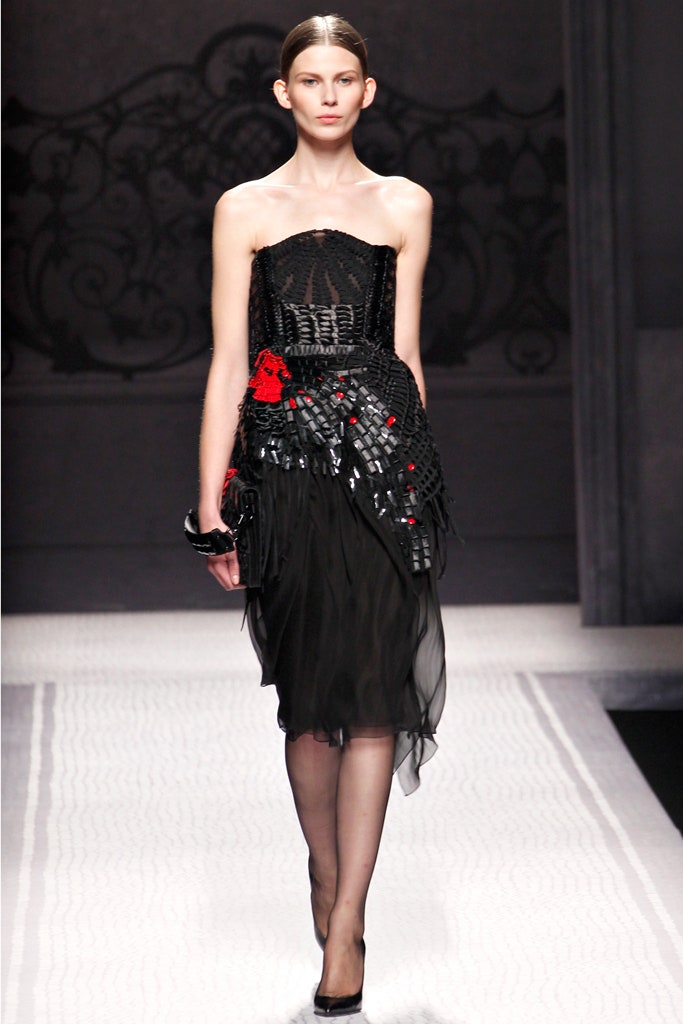 black and red strapless midi dress