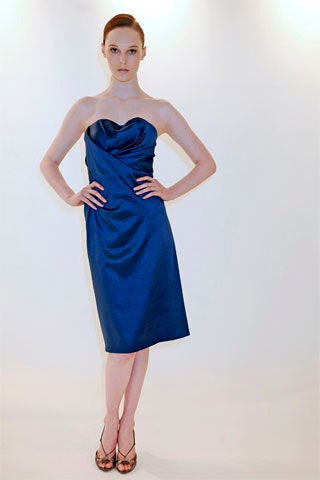 blue satin strapless dress