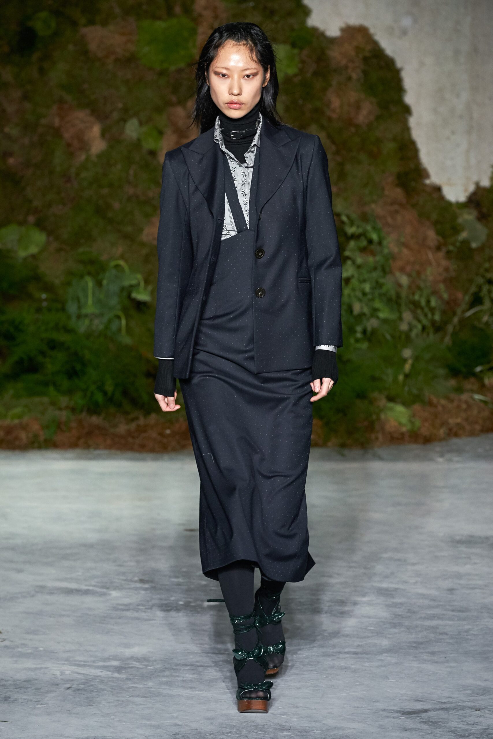 black tailored blazer and fitted dress