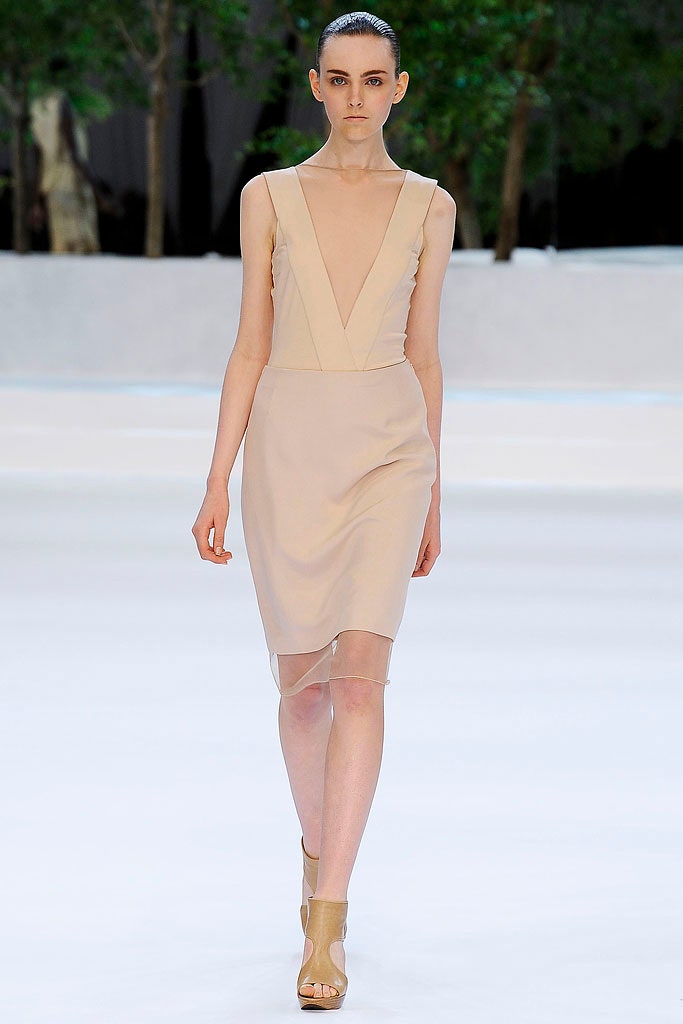 beige silk sleeveless dress