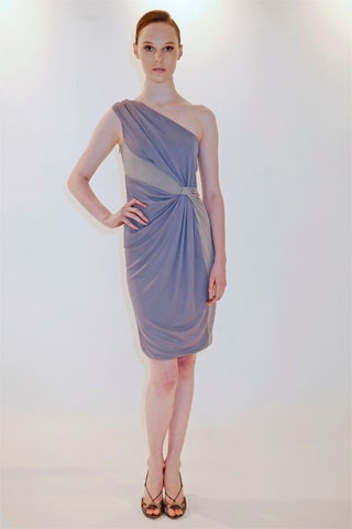 fitted gray silk asymmetric dress