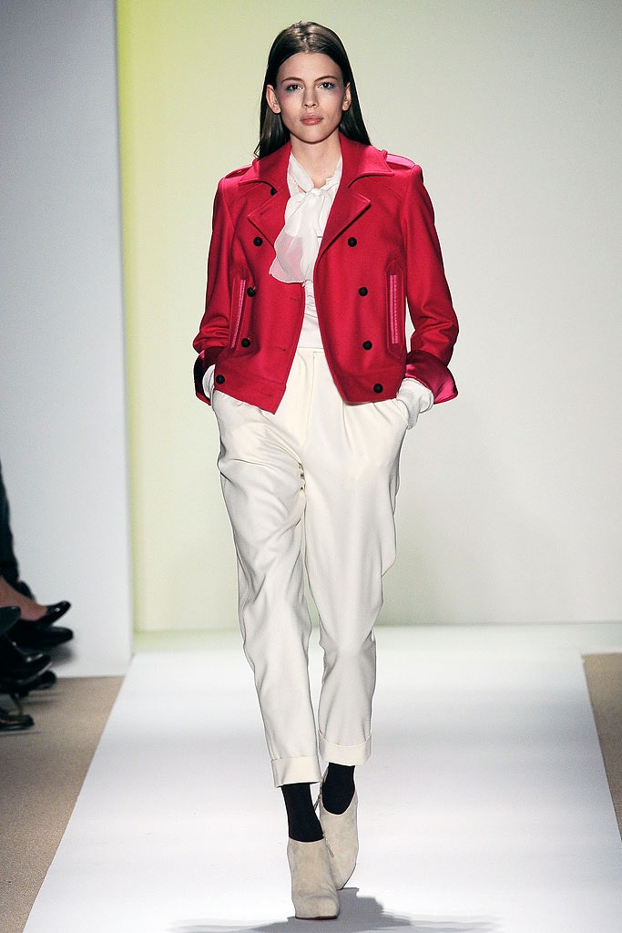 red leather long-sleeve collared fitted jacket