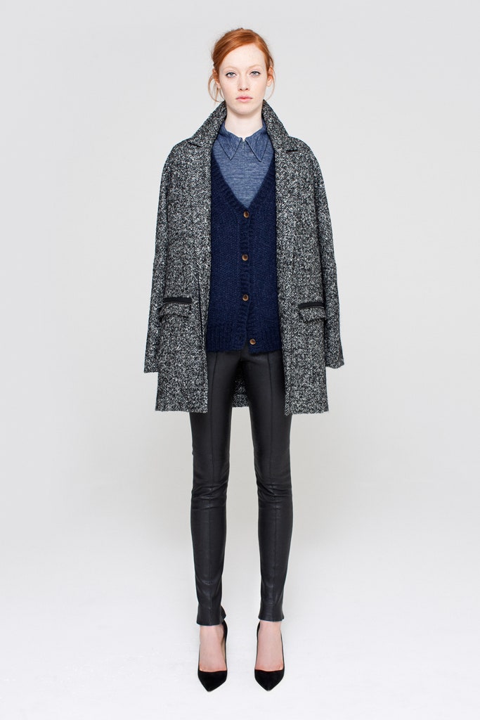 gray wool coat with black pants