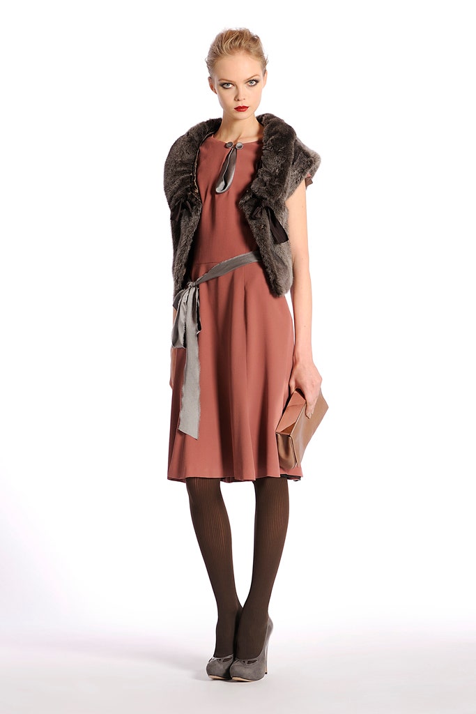 brown silk belted midi dress