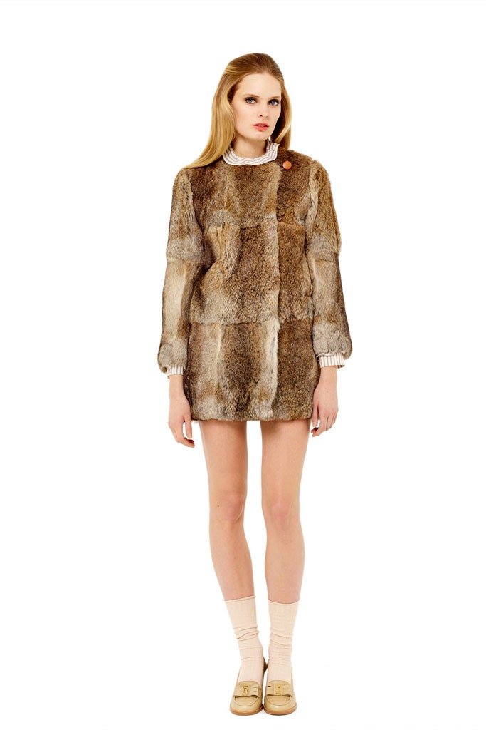 brown fur fitted dress