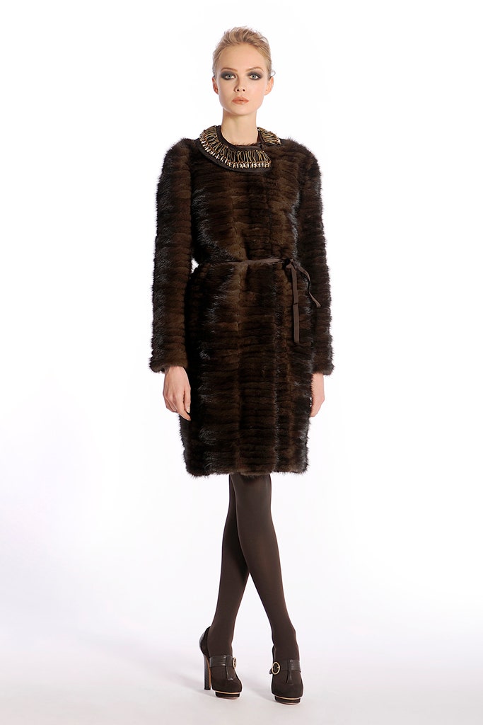 brown fur belted coat