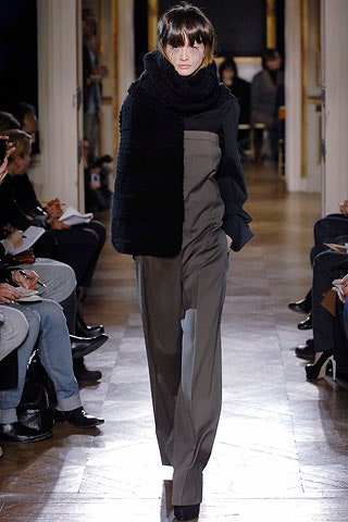 gray relaxed jumpsuit with black scarf