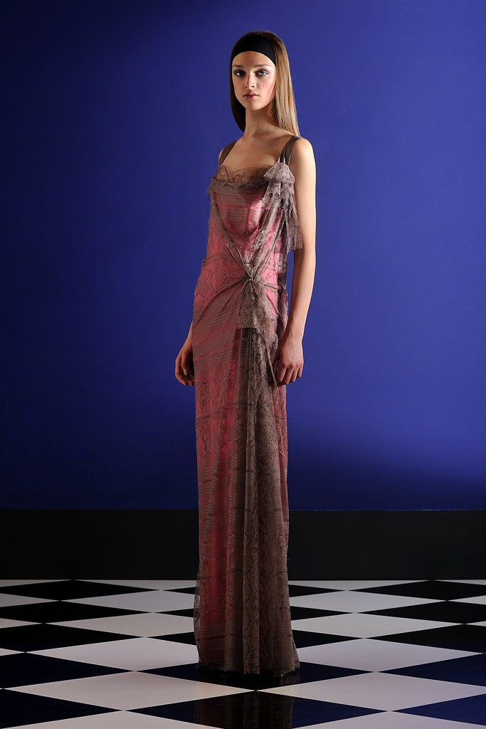 pink and brown silk gown