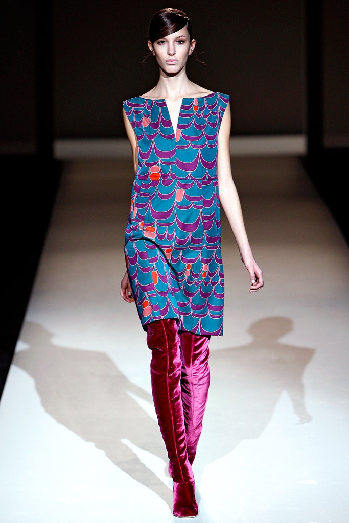 teal printed mini dress with pink boots