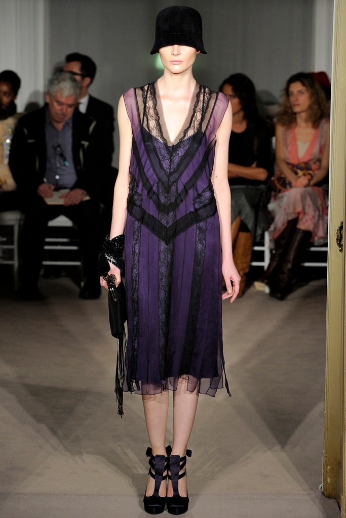 fitted purple silk midi dress