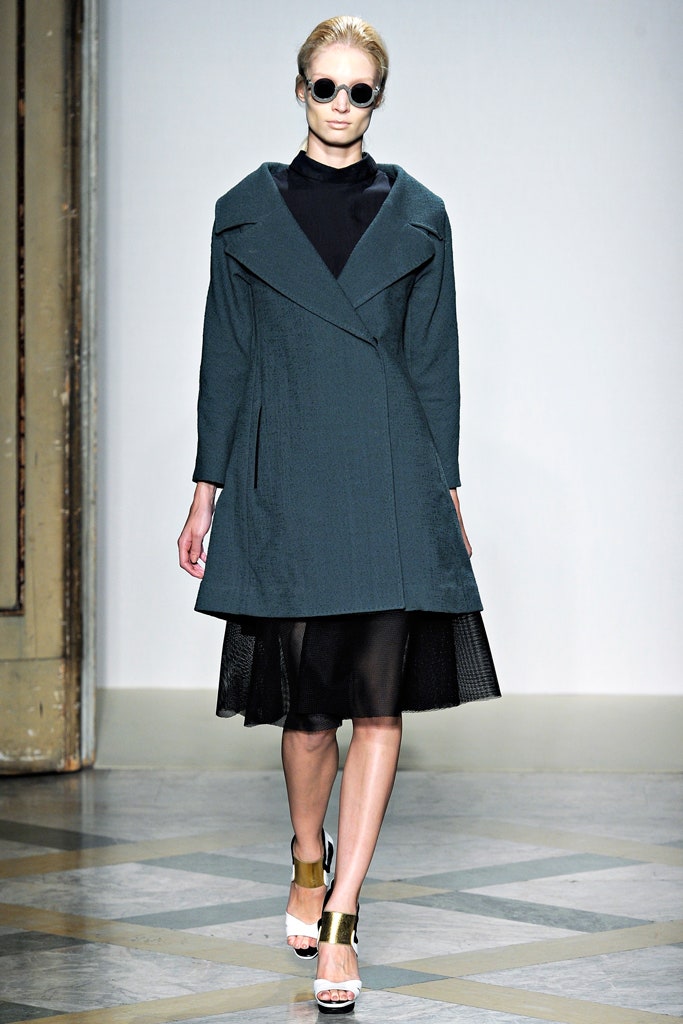 teal cotton long-sleeve collared structured coat