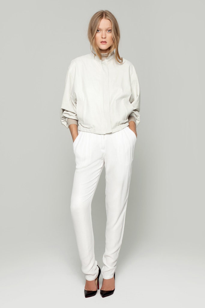 white relaxed jacket with tailored pants