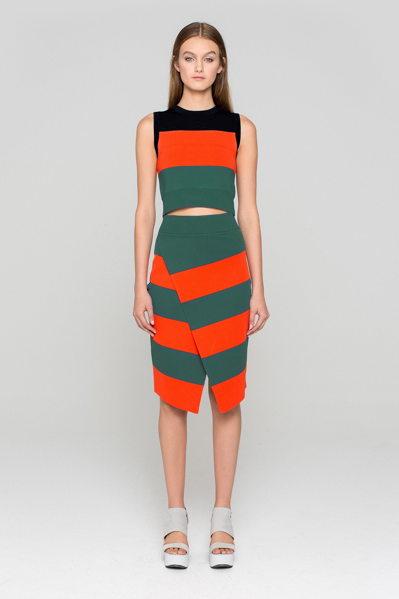 fitted color-blocked midi dress