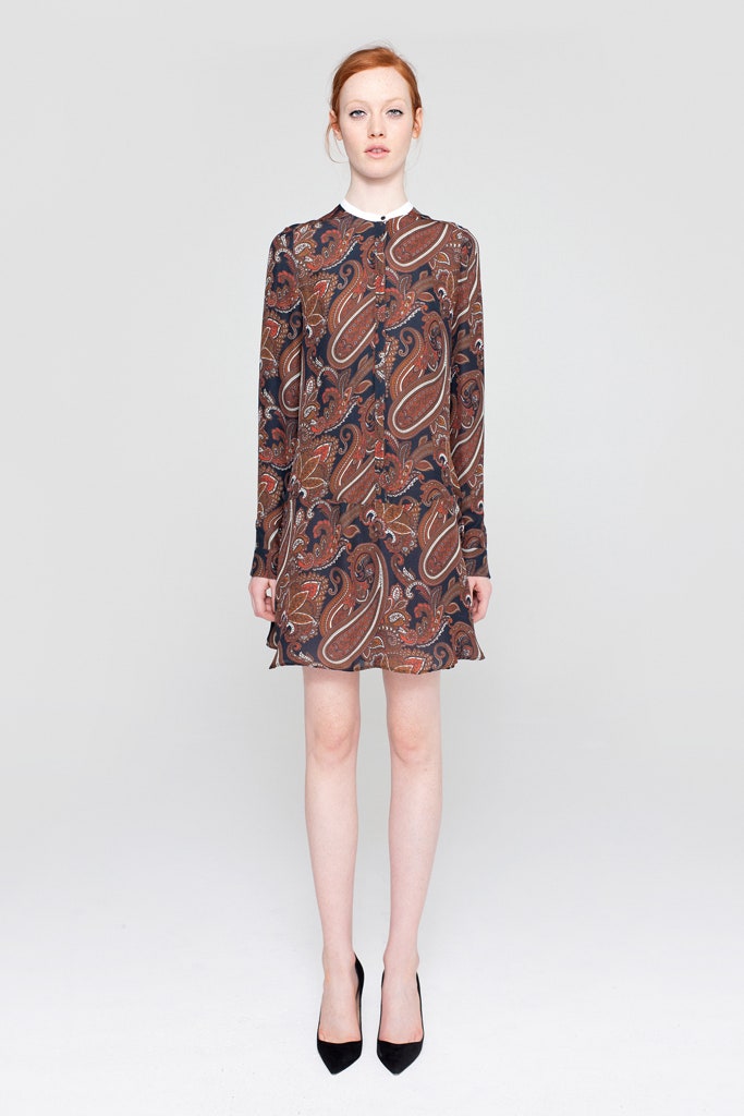brown printed long-sleeve dress