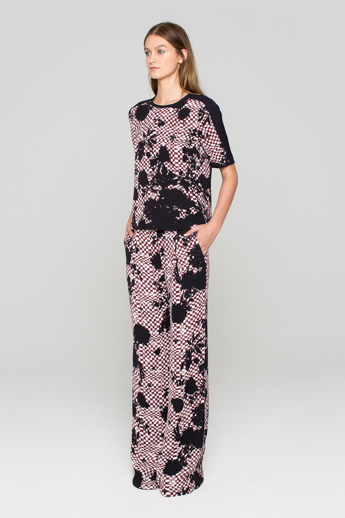 relaxed black and pink printed top and pants