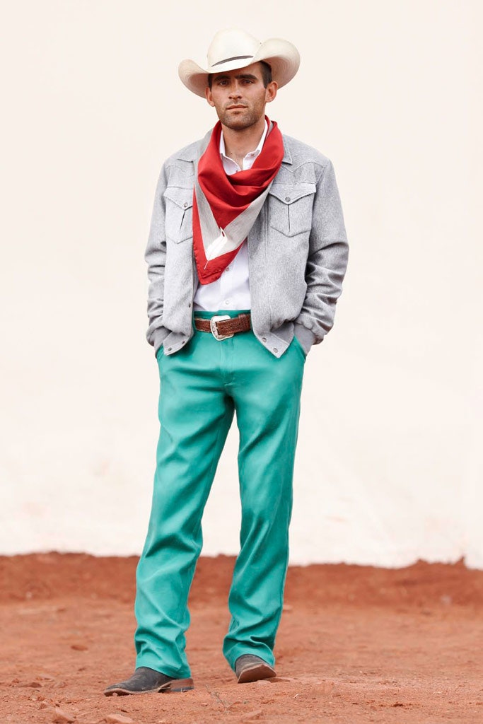 gray jacket with teal pants