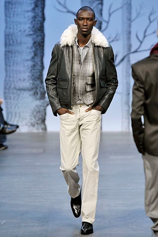 black leather jacket with gray shirt