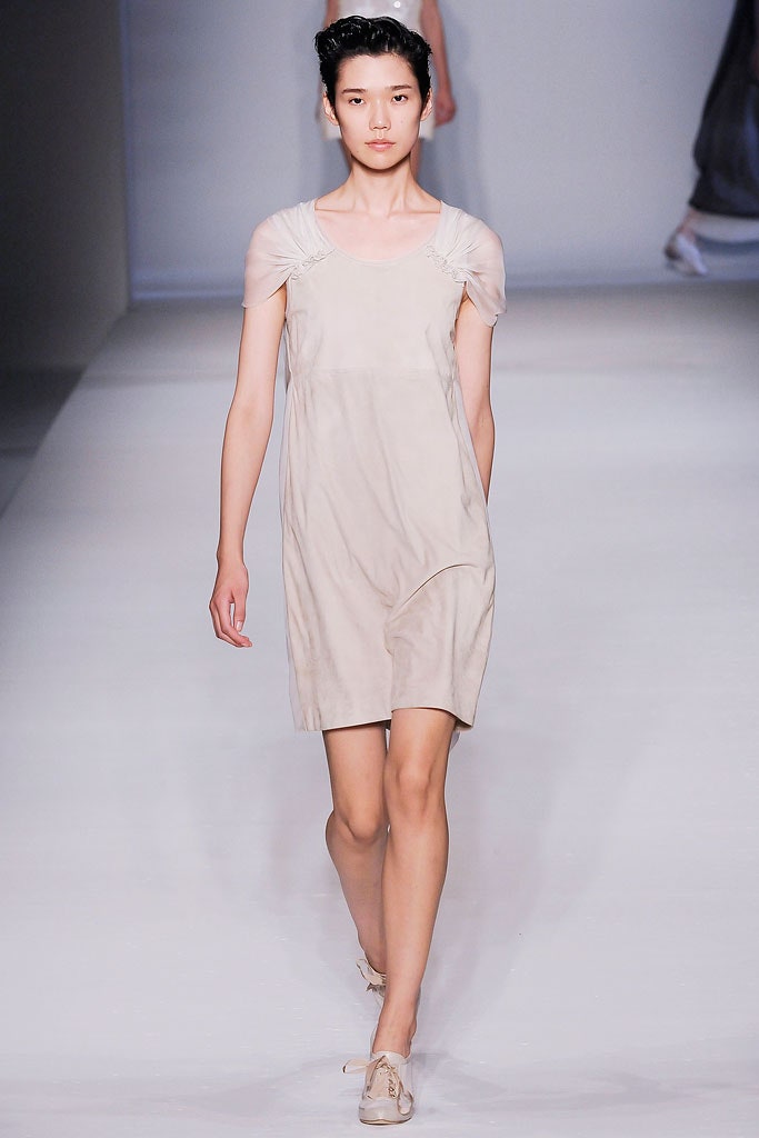 beige fitted suede dress