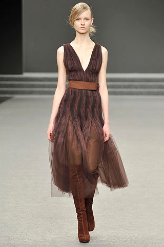 brown tiered tulle dress
