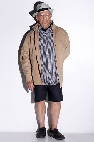 beige jacket with striped shirt