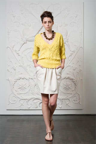 yellow cotton short-sleeve v-neck relaxed sweater