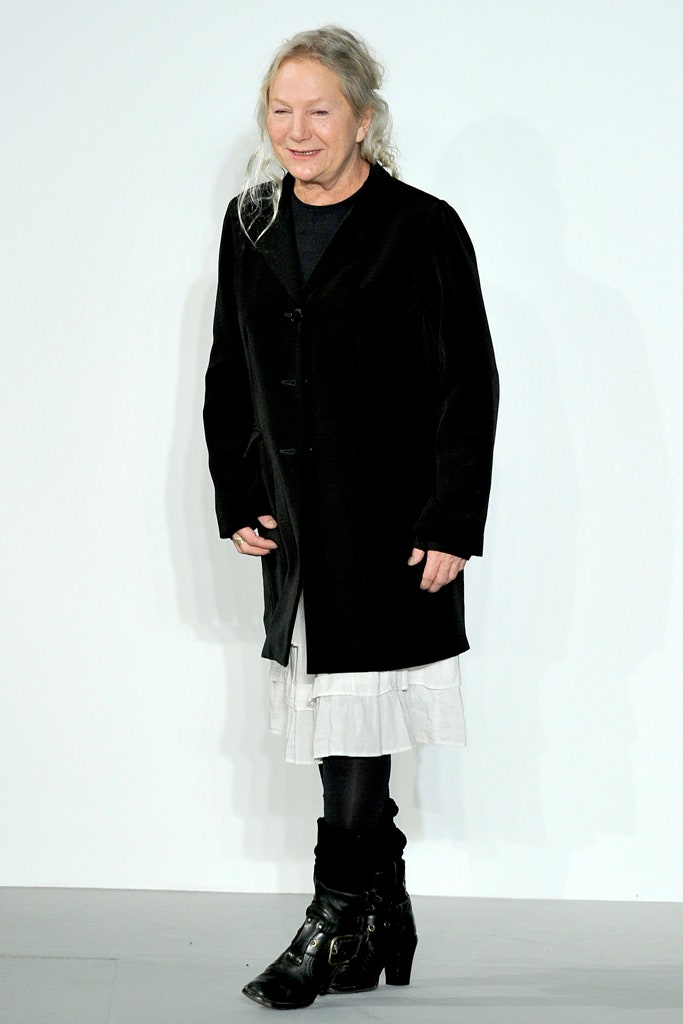 black coat white tiered dress