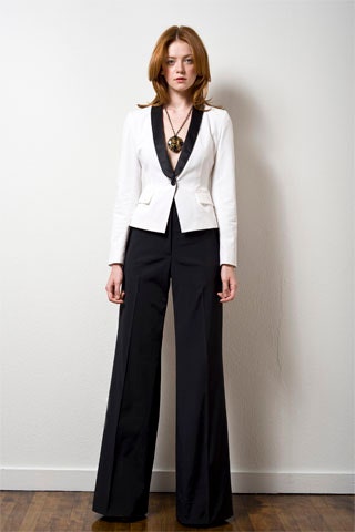 white tailored blazer with black pants