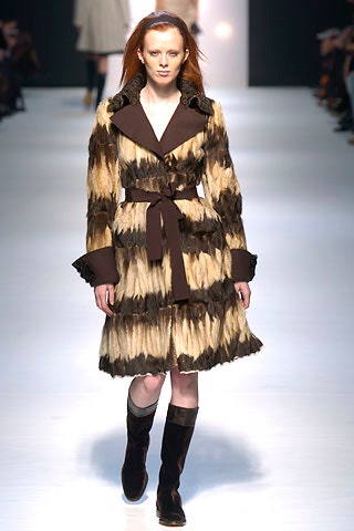 brown beige belted fur coat