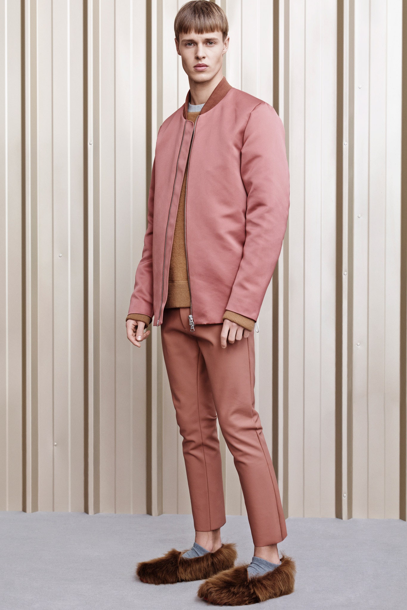 pink fitted jacket and pants
