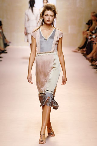 pink gray silk pleated dress