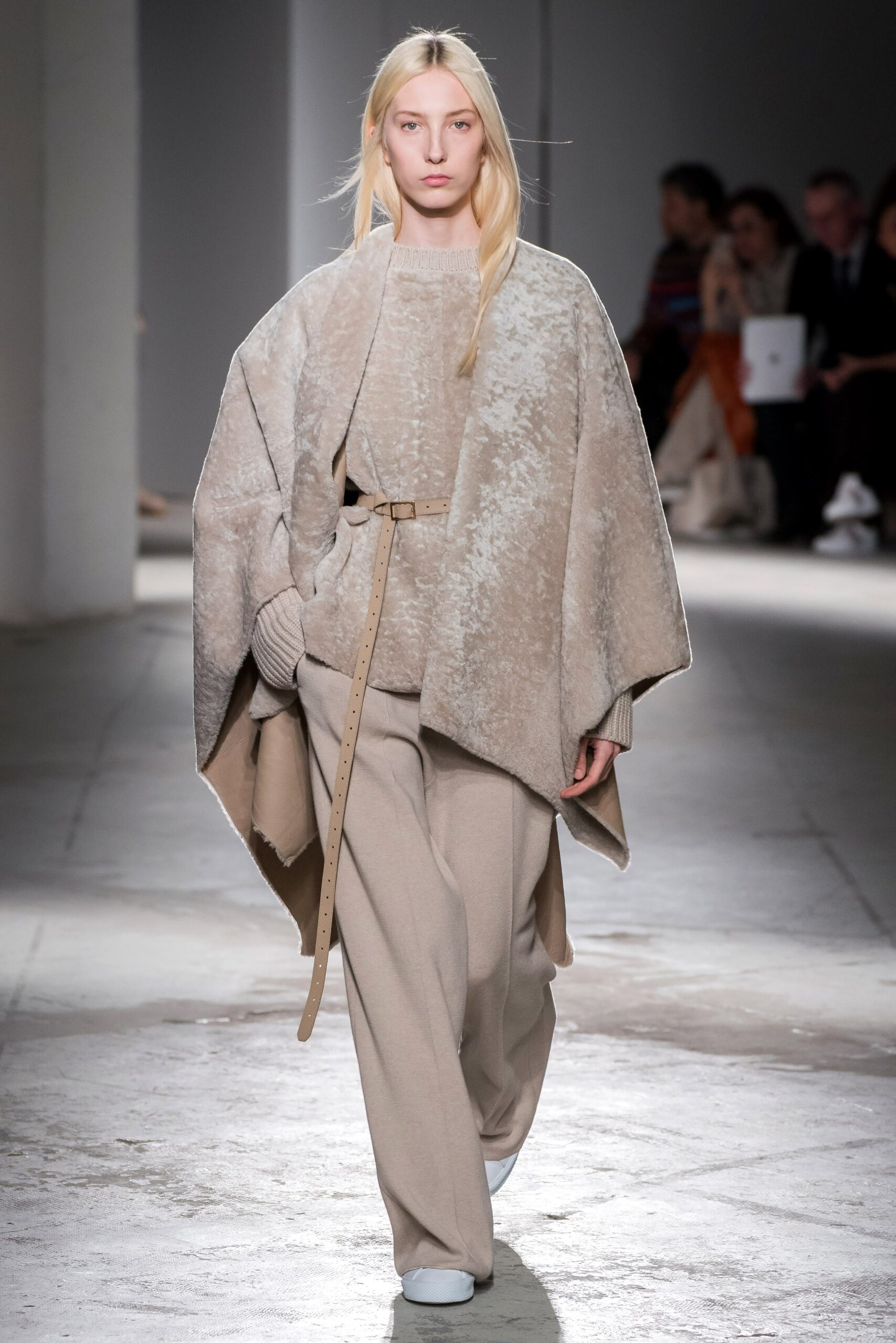 beige wool sleeveless relaxed draped poncho
