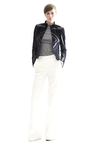 black leather long-sleeve collared fitted zippered jacket