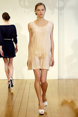 beige silk sleeveless pleated dress