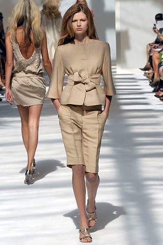 beige cotton short-sleeve collared tailored belted blazer