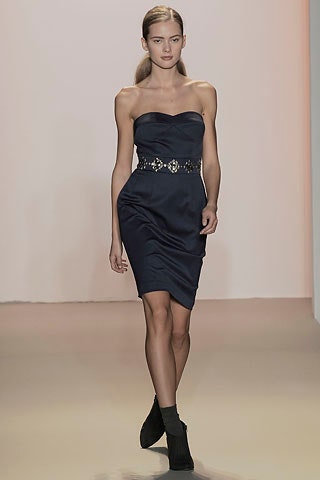 fitted navy silk strapless dress