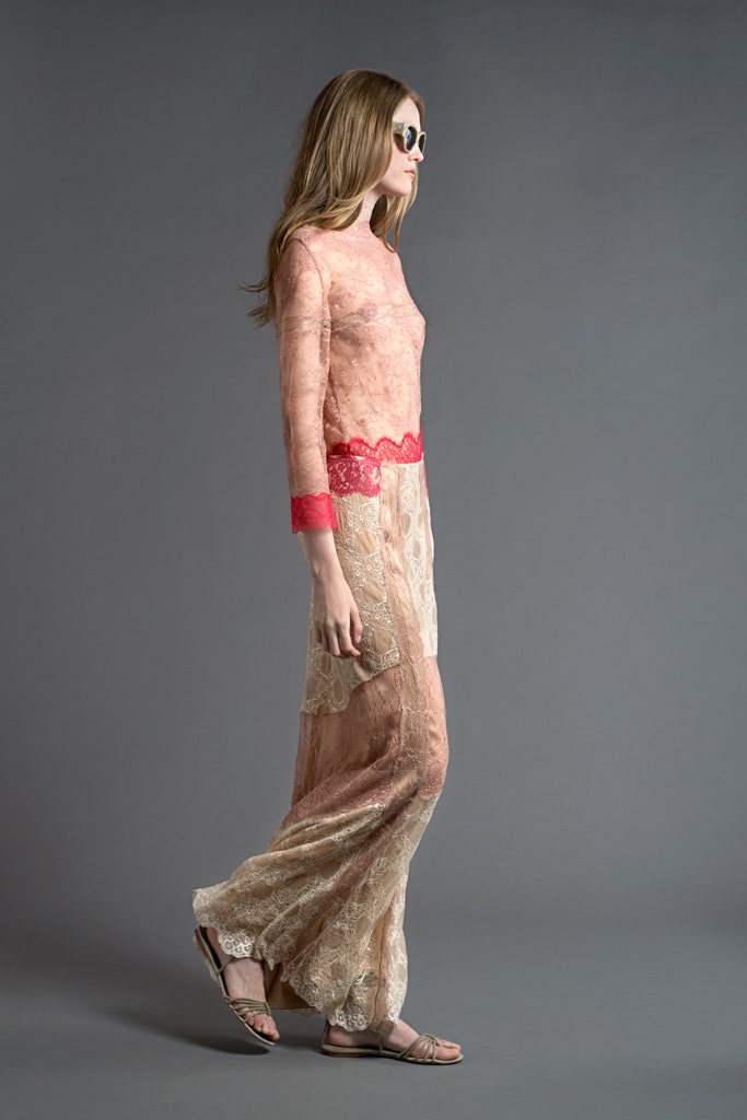 beige lace long-sleeve dress
