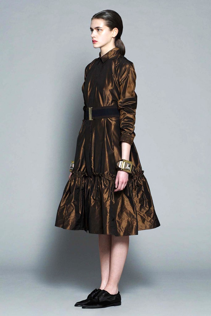 brown silk long-sleeve dress