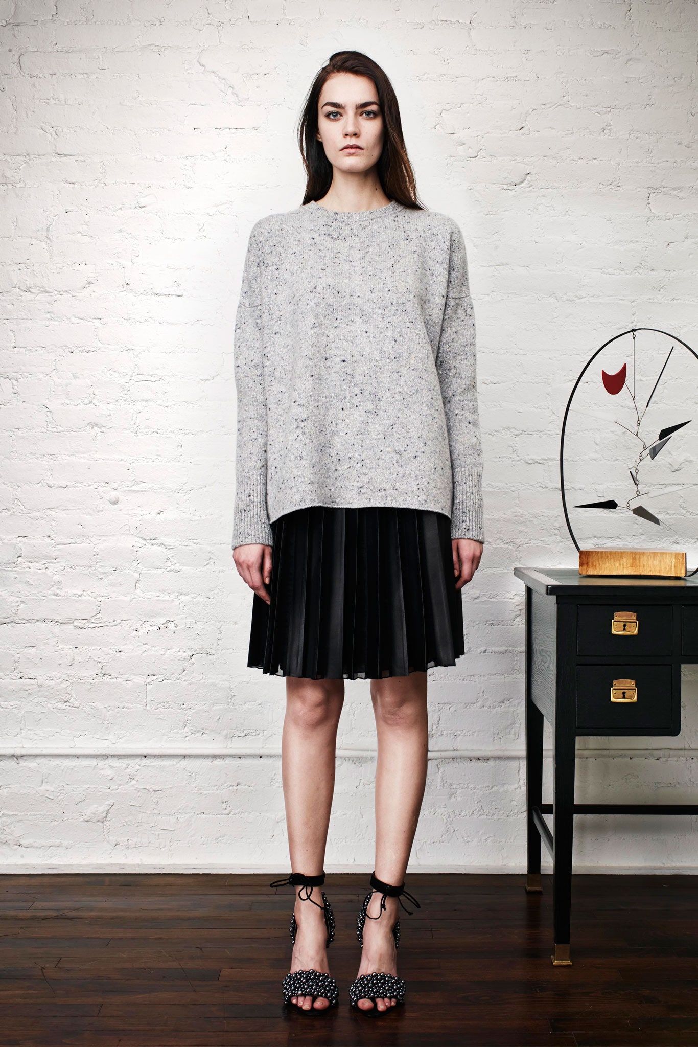 gray wool long-sleeve collared oversized textured sweater
