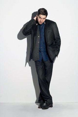 black denim long-sleeve collared tailored buttoned suit
