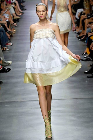 white and yellow pleated mini dress