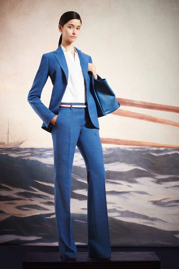 blue tailored suit with white shirt