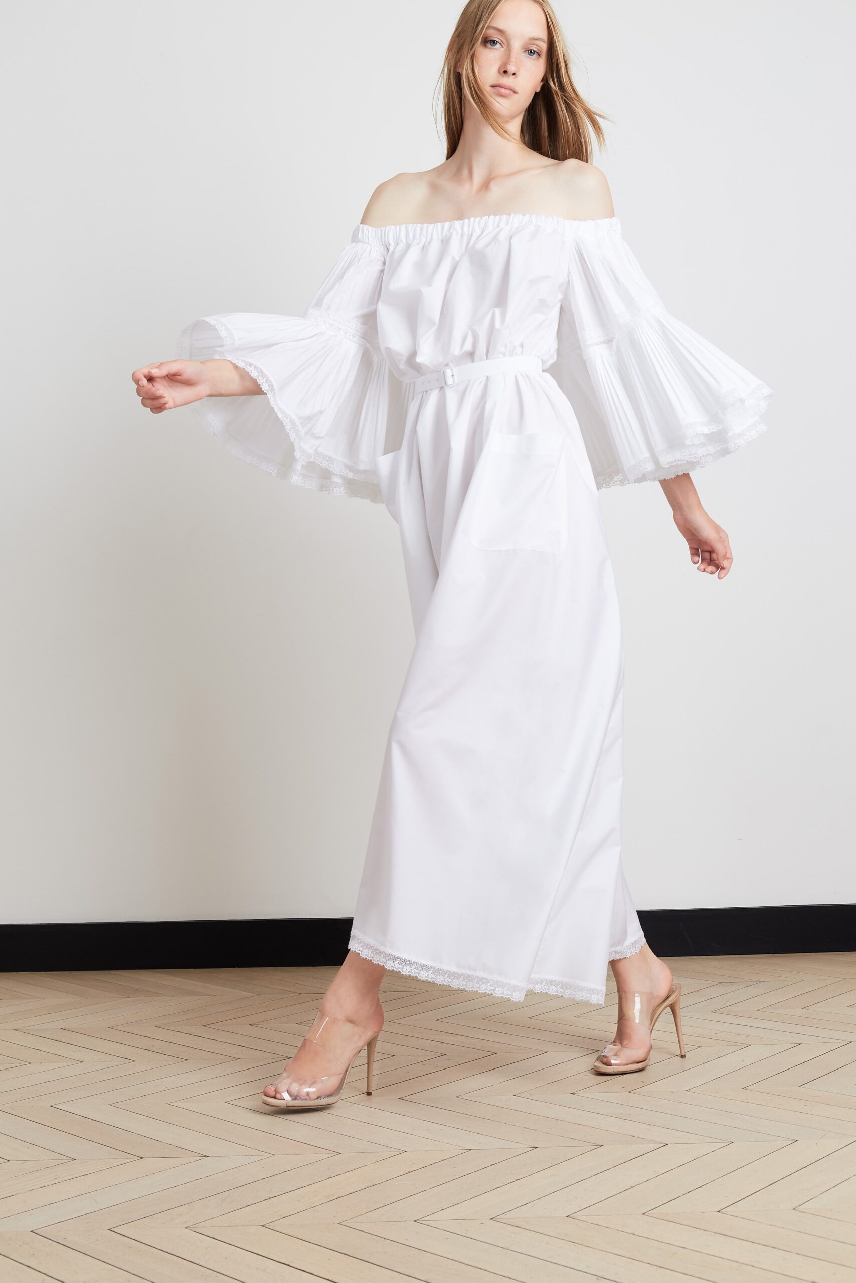 white off-shoulder maxi dress