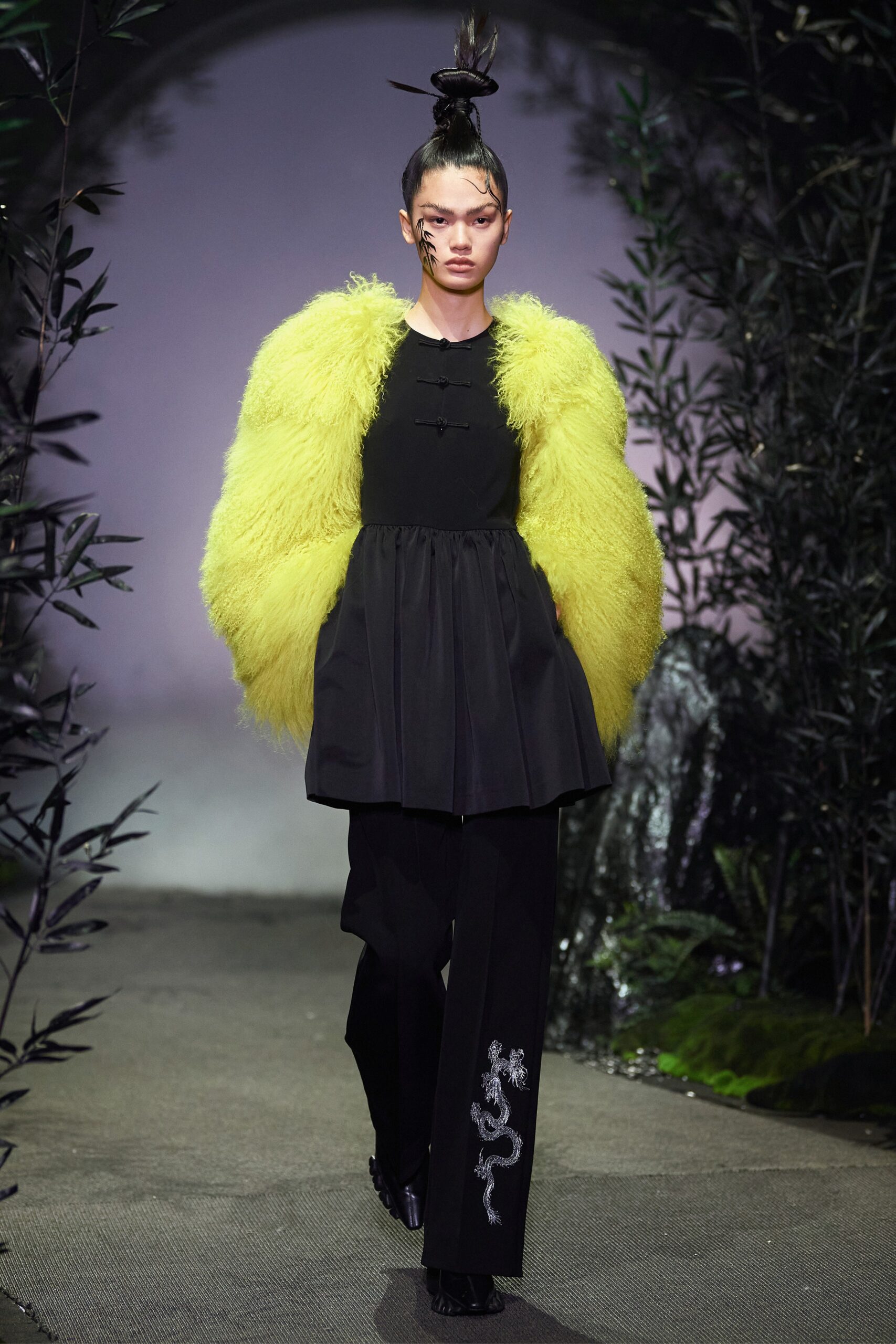 yellow fur oversized layered coat